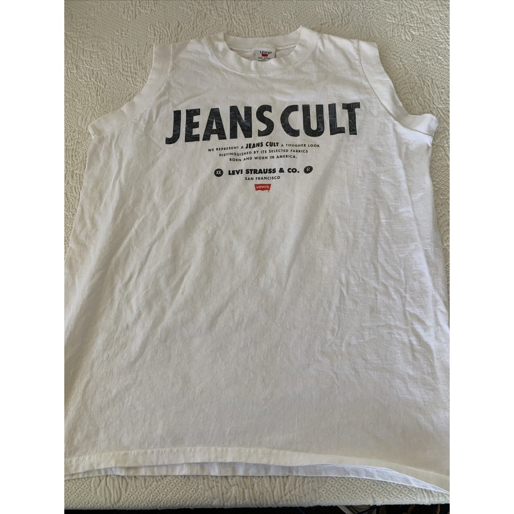 LEVI'S Jeans Cult Vintage T-Shirt White‎ Sleeveless Large/Medium RARE